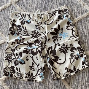 (Worn) Old Navy Cream Floral Swim Trunks sz Large